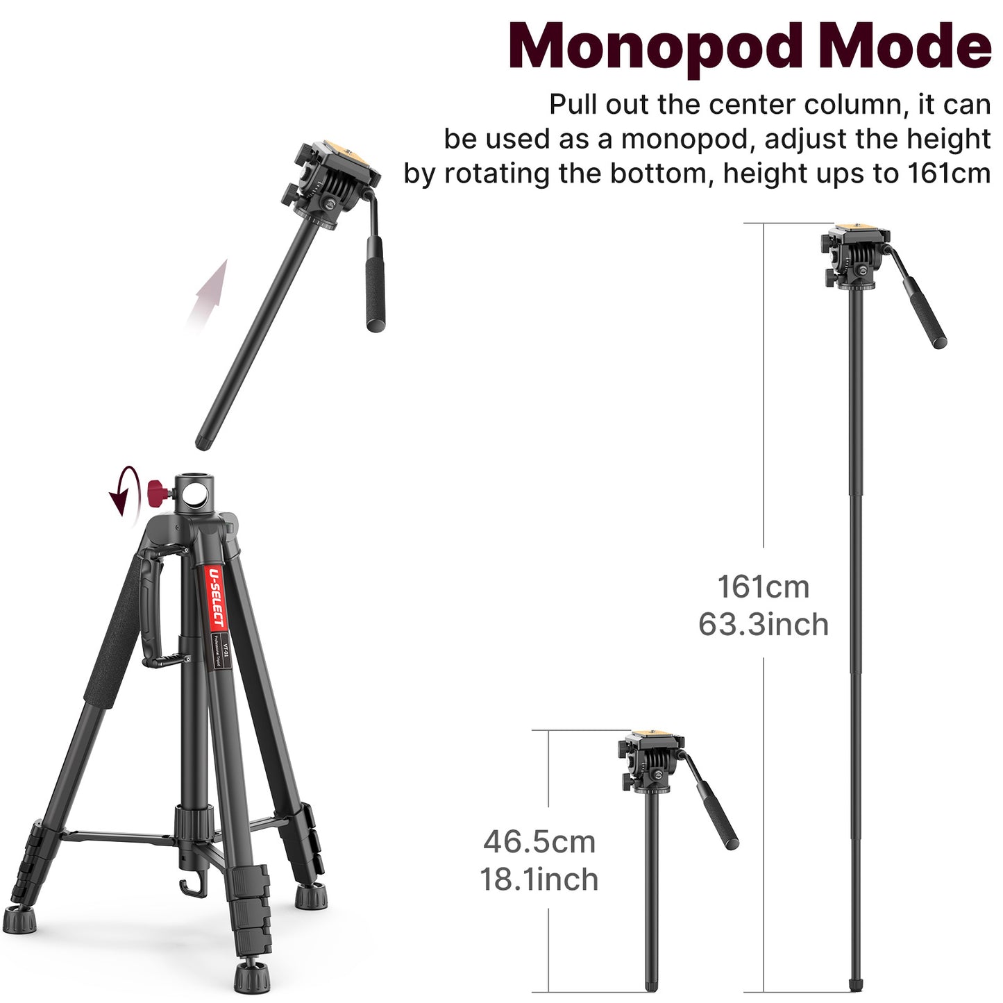 ULANZI U-SELECT VT-02 Aluminum Alloy Center Column Fixed Structure Professional Tripod Ball Head Lightweight 3KG Load-Bearing Panorama Shooting Tripod for Shooting Photography