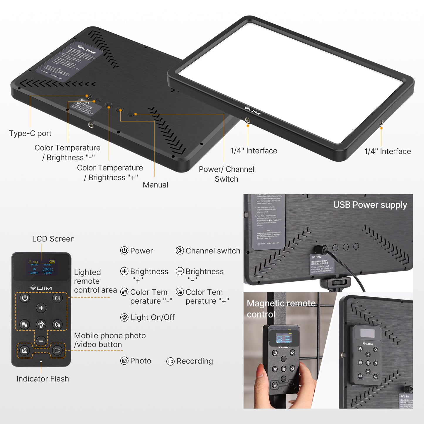 Uniqkart VIJIM VL192 11 Inch LED Video Light 2500-9000K Lamp Panel Photography Lighting Live Stream Photo Studio Remote Control Fill Lamp