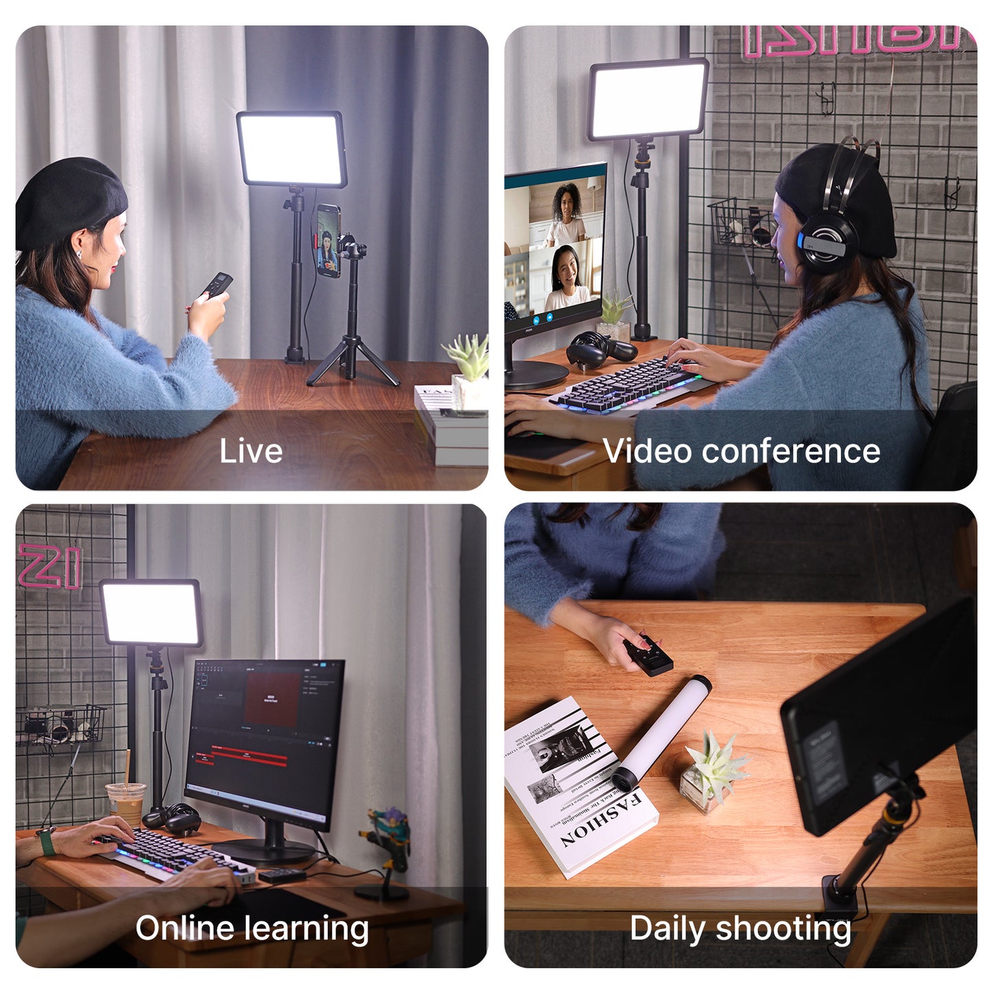 Uniqkart VIJIM K12 for Live Stream Photo Studio LED Video Light Panel with C-clamp Table Mount Stand and Remote Control Photography Lighting