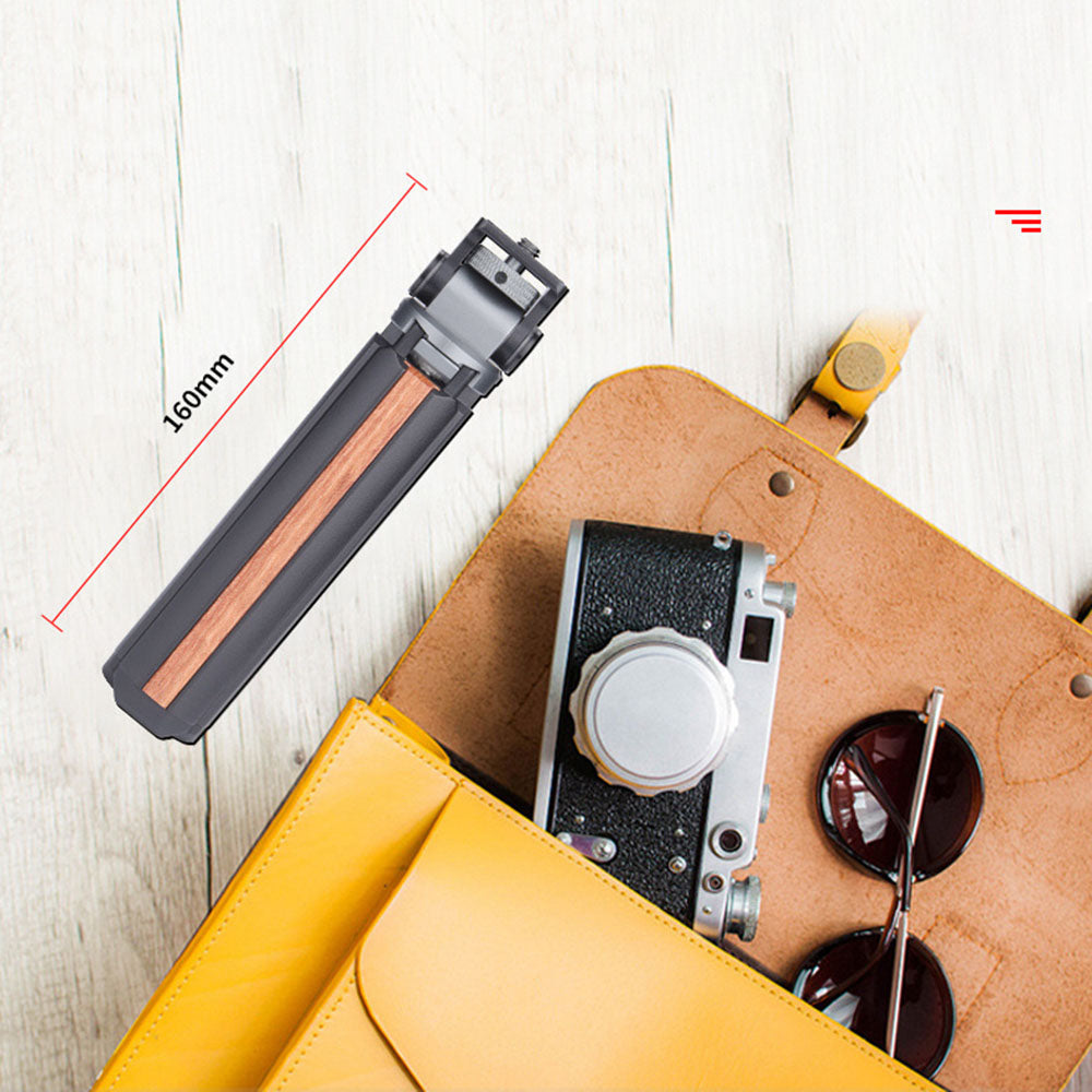 Uniqkart JN-024 Mini Tripod Wooden Texture Multifunction Design Handheld Tripod Stand Holder Compatible with Cell Phone/Small Digital Camera