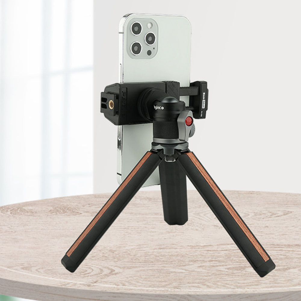 Uniqkart JN-024 Mini Tripod Wooden Texture Multifunction Design Handheld Tripod Stand Holder Compatible with Cell Phone/Small Digital Camera