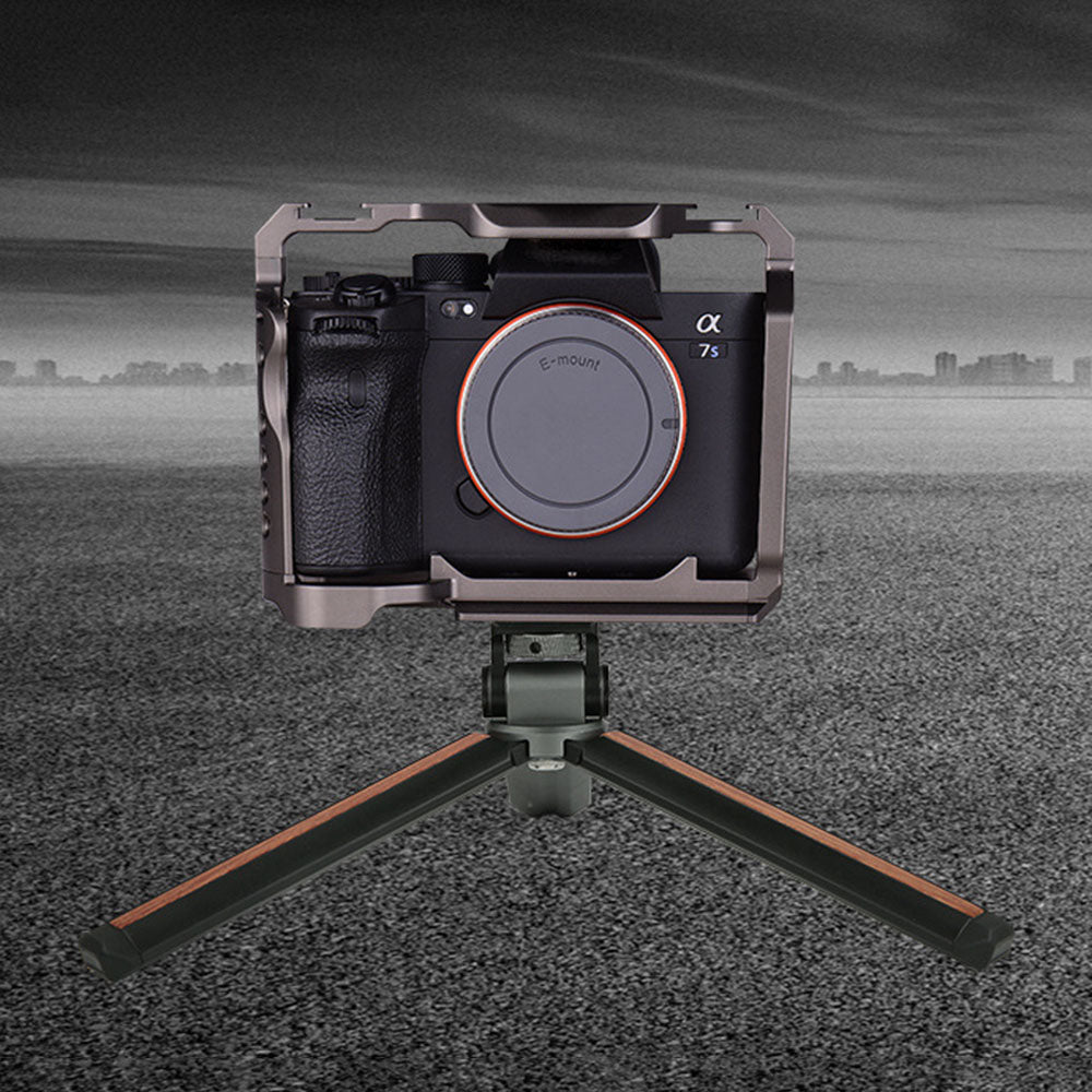 Uniqkart JN-024 Mini Tripod Wooden Texture Multifunction Design Handheld Tripod Stand Holder Compatible with Cell Phone/Small Digital Camera