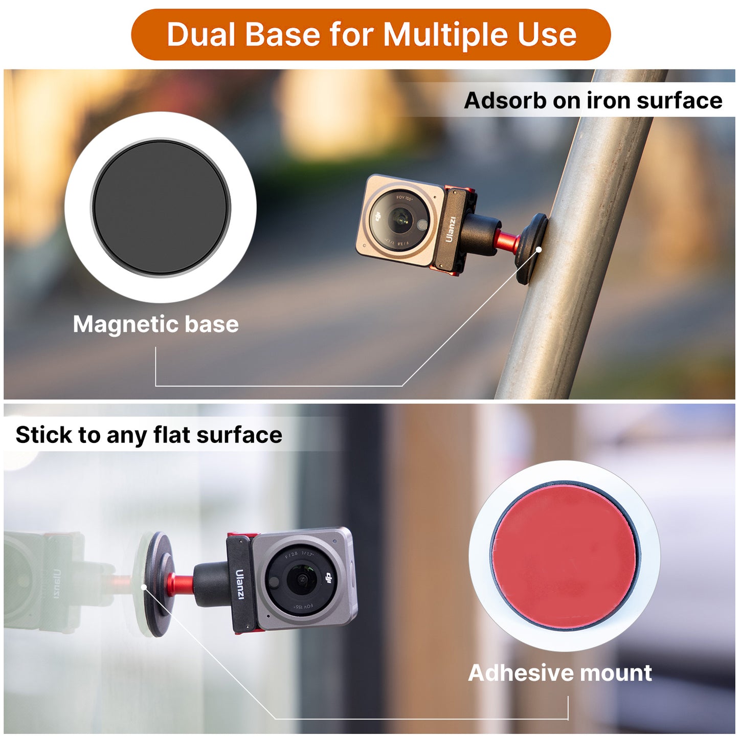 Uniqkart U-170 For DJI Action 2 Magnetic Quick Release Small Head Lightweight Camera Mount Adapter for Shooting