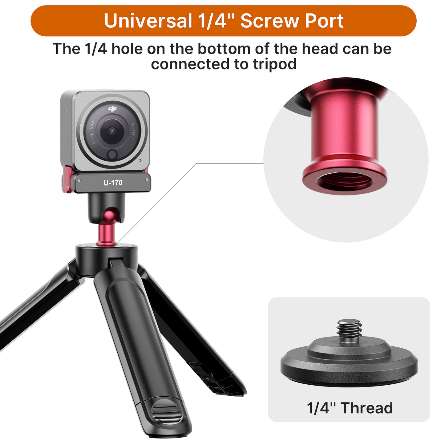 Uniqkart U-170 For DJI Action 2 Magnetic Quick Release Small Head Lightweight Camera Mount Adapter for Shooting