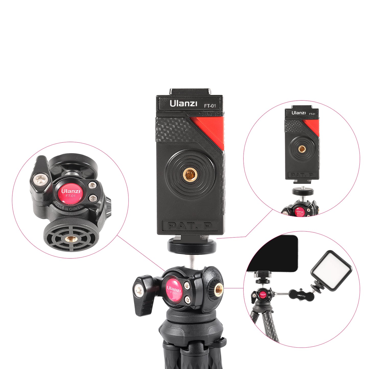 Uniqkart U-Select FT-01 Mobile Phone Clip + Octopus Tripod with 360 Degree Ball Head for Cellphone SLR Action Cameras