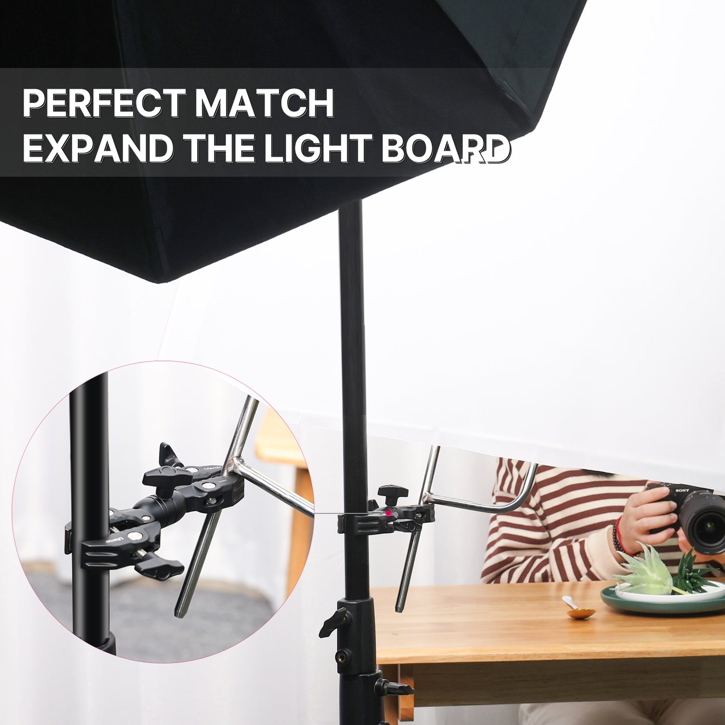 Uniqkart R096 Double Super Clamp Magic Arm Super Crab Clip 360 Degree Dual-head Clamp Plier Clip Adapter for LED Light Action Camera