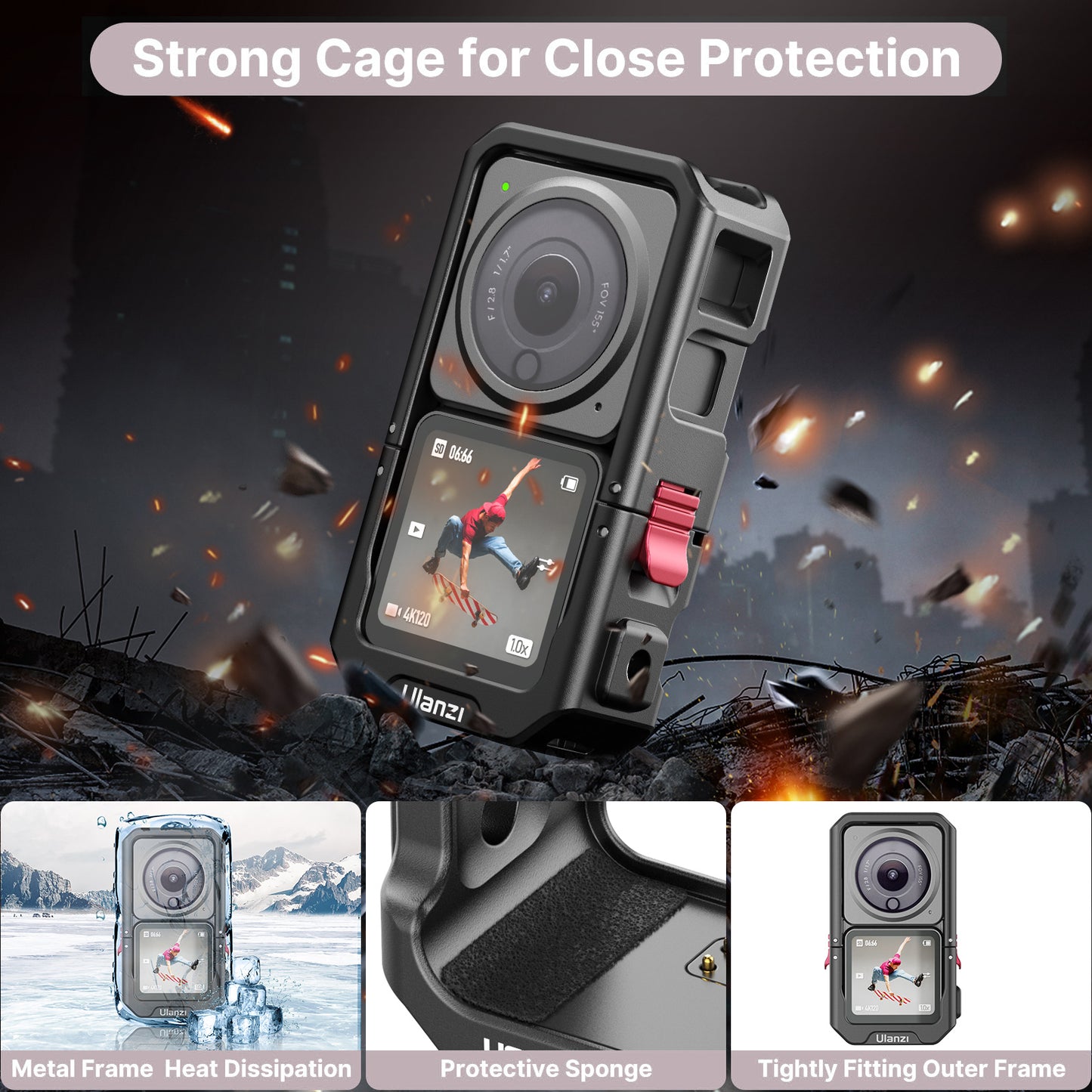 ULANZI C-Action 2 Metal Frame Cage for DJI Action 2 Camera Mount Adapter Accessories for Shooting Recording