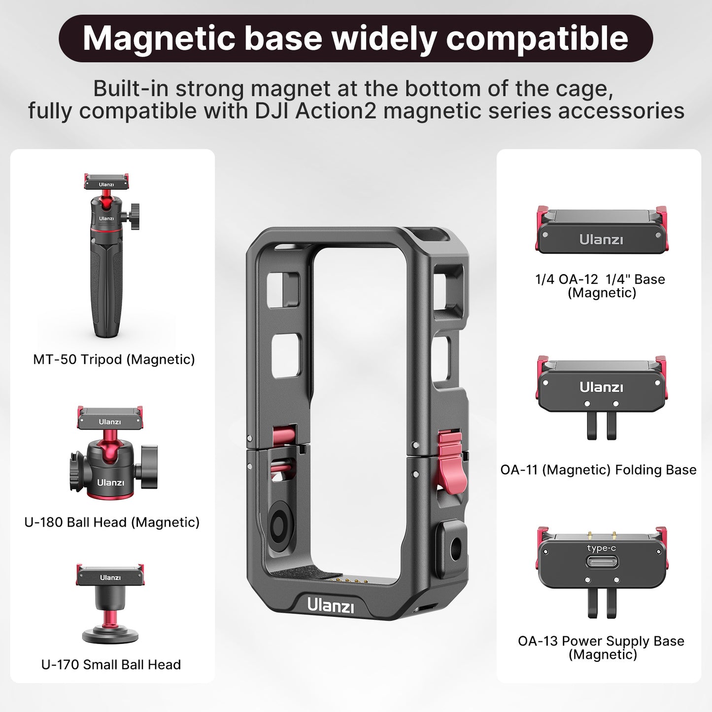 ULANZI C-Action 2 Metal Frame Cage for DJI Action 2 Camera Mount Adapter Accessories for Shooting Recording