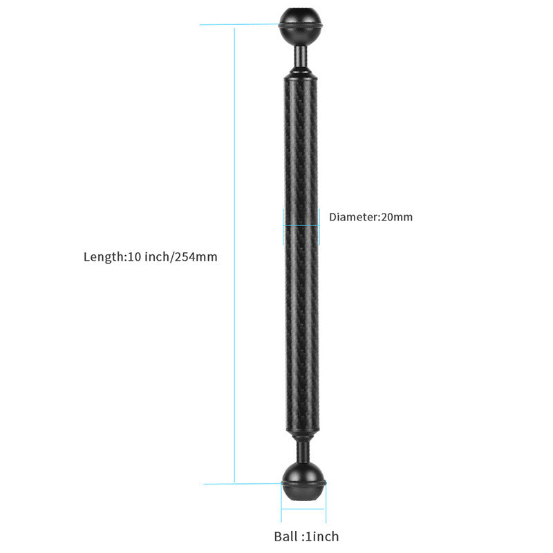 KF33 10-inch 20mm Ultralight Carbon Fiber Buoyancy Arm Dual Ball Underwater Photography Accessory for Camera Diving Tray Video Light - Black