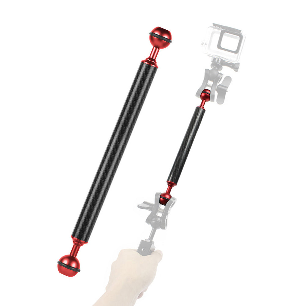 KF33 10-inch 20mm Ultralight Carbon Fiber Buoyancy Arm Dual Ball Underwater Photography Accessory for Camera Diving Tray Video Light - Red