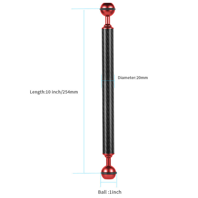 KF33 10-inch 20mm Ultralight Carbon Fiber Buoyancy Arm Dual Ball Underwater Photography Accessory for Camera Diving Tray Video Light - Red