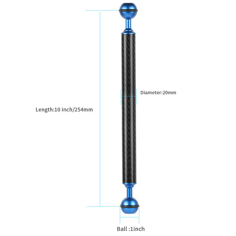KF33 10-inch 20mm Ultralight Carbon Fiber Buoyancy Arm Dual Ball Underwater Photography Accessory for Camera Diving Tray Video Light - Blue
