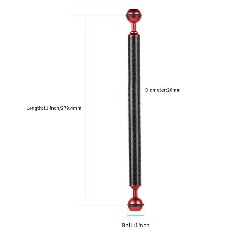 KF33 11-inch 20mm Ultralight Carbon Fiber Underwater Buoyancy Arm for Camera Diving Tray Video Light - Red
