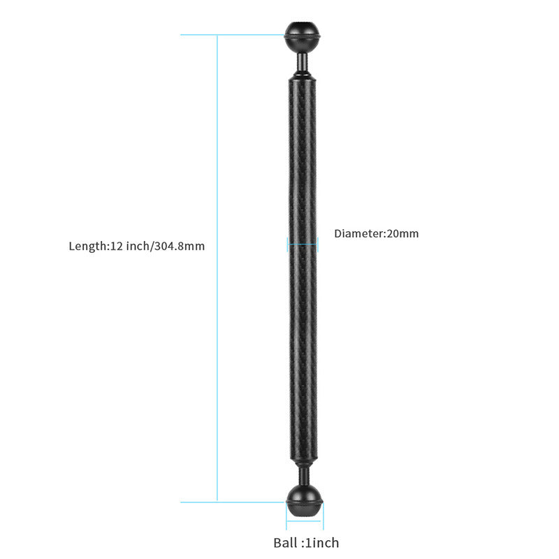KF33 12-inch 20mm Carbon Fiber Underwater Float Buoyancy Extension Arm for Camera Diving Tray Video Light - Black