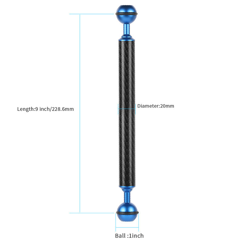 KF33 9-inch 20mm Ultralight Carbon Fiber Dual Ball Head Buoyancy Extension Arm Underwater Photography Accessory for Camera Diving Tray Housing Video Light - Blue
