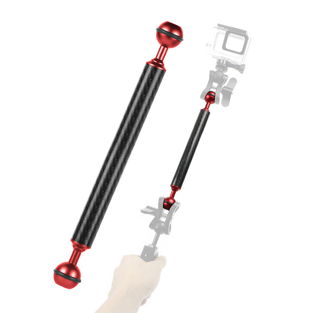KF33 9-inch 20mm Ultralight Carbon Fiber Dual Ball Head Buoyancy Extension Arm Underwater Photography Accessory for Camera Diving Tray Housing Video Light - Red