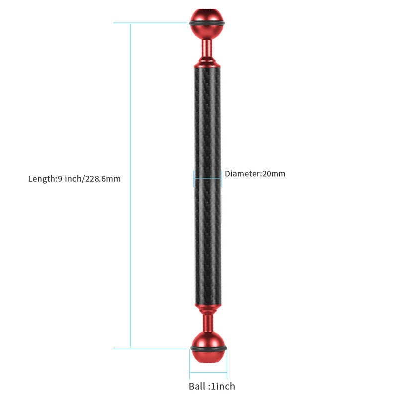 KF33 9-inch 20mm Ultralight Carbon Fiber Dual Ball Head Buoyancy Extension Arm Underwater Photography Accessory for Camera Diving Tray Housing Video Light - Red