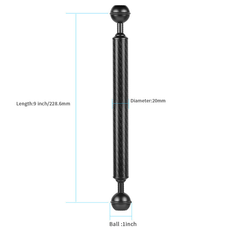KF33 9-inch 20mm Ultralight Carbon Fiber Dual Ball Head Buoyancy Extension Arm Underwater Photography Accessory for Camera Diving Tray Housing Video Light - Black