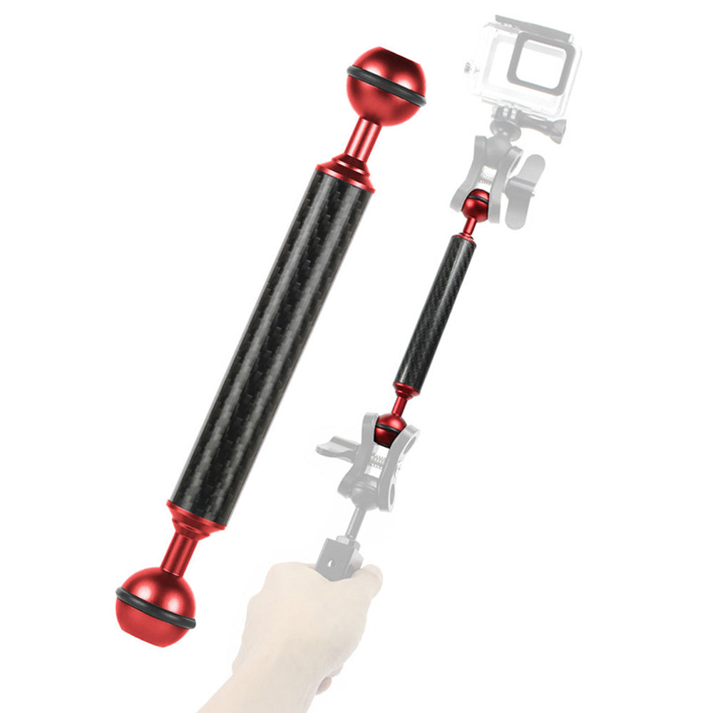 KF33 8-inch 20mm Carbon Fiber Dual Ball Head Float Buoyancy Arm Camera Diving Tray Connect Arm Underwater Photography Accessory - Red