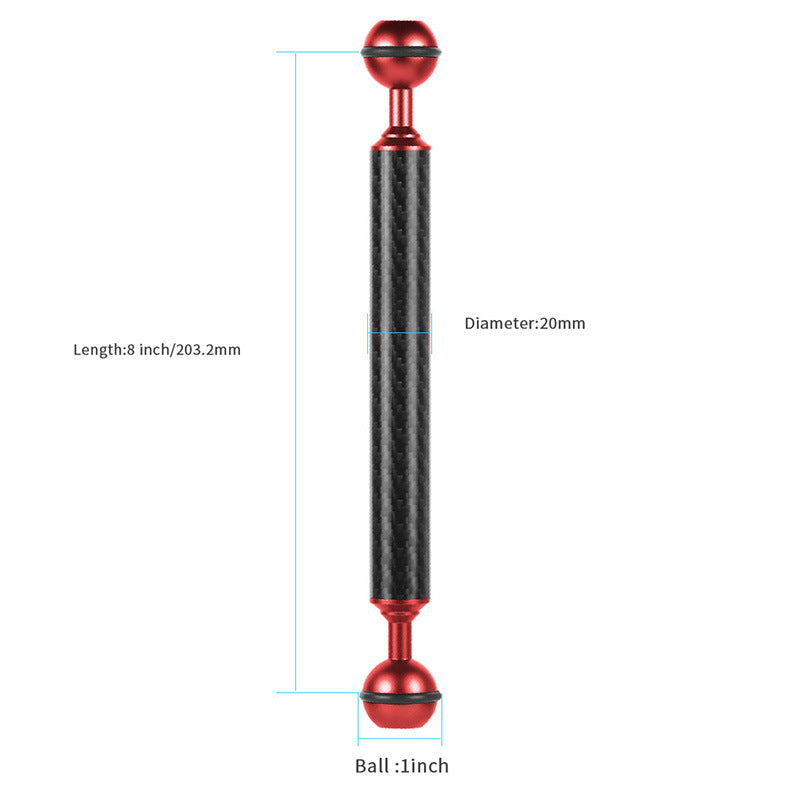 KF33 8-inch 20mm Carbon Fiber Dual Ball Head Float Buoyancy Arm Camera Diving Tray Connect Arm Underwater Photography Accessory - Red