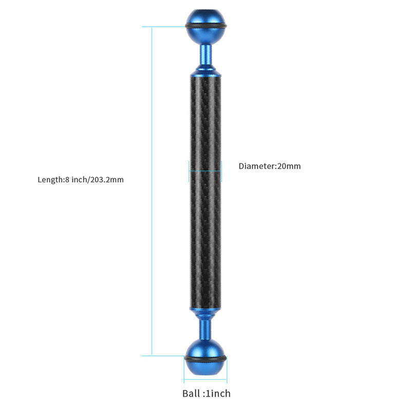 KF33 8-inch 20mm Carbon Fiber Dual Ball Head Float Buoyancy Arm Camera Diving Tray Connect Arm Underwater Photography Accessory - Blue