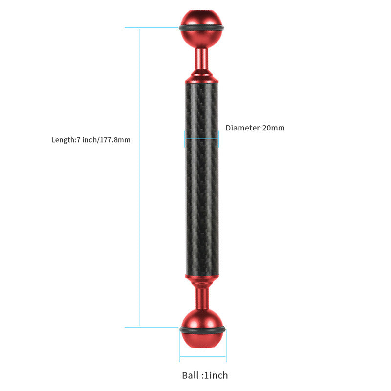 KF33 7-inch 20mm Ultralight Carbon Fiber Dual Ball Head Buoyancy Arm Camera Underwater Photography Accessory Video Light Extension Arm - Red