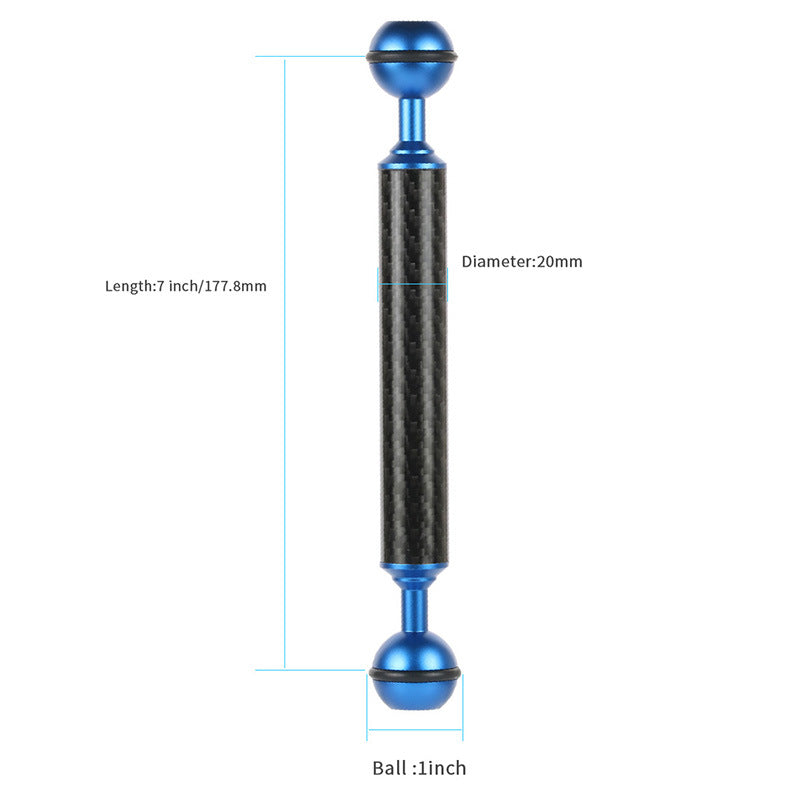 KF33 7-inch 20mm Ultralight Carbon Fiber Dual Ball Head Buoyancy Arm Camera Underwater Photography Accessory Video Light Extension Arm - Blue
