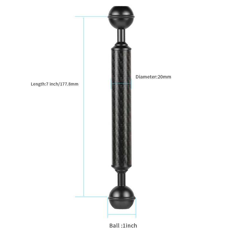KF33 7-inch 20mm Ultralight Carbon Fiber Dual Ball Head Buoyancy Arm Camera Underwater Photography Accessory Video Light Extension Arm - Black