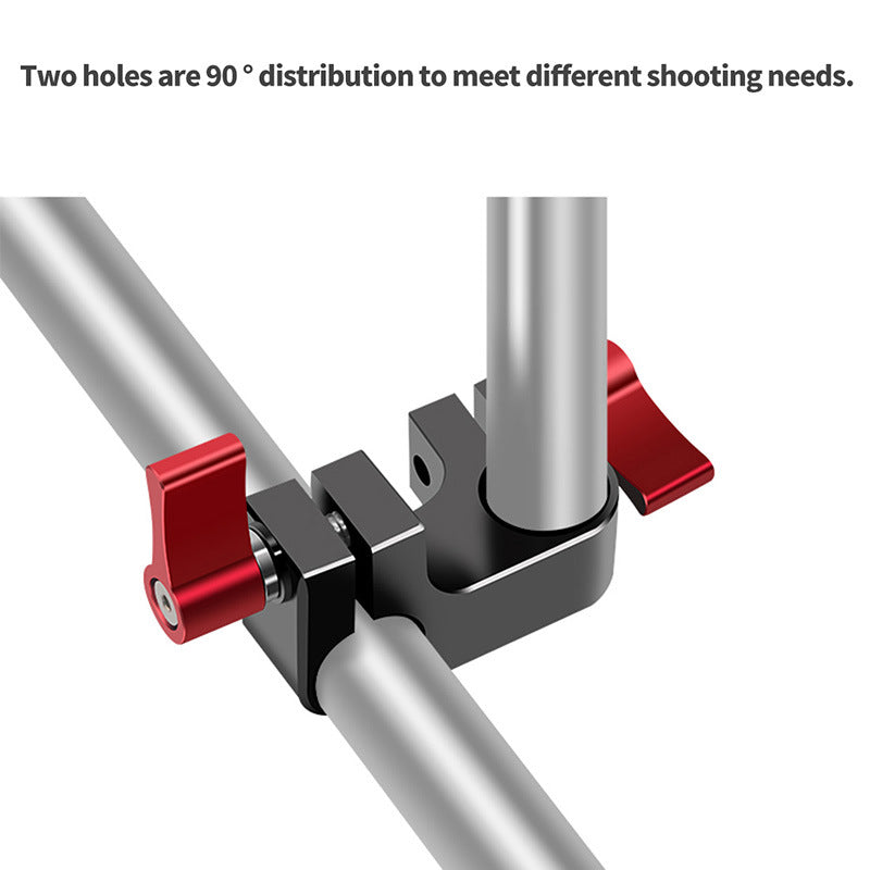 F43555 90 Degrees 15mm Dual Hole Tube Clip Rod Clamp Adapter DSLR Camera Photography Accessories - Red