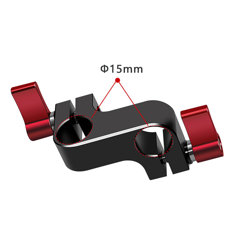 F43555 90 Degrees 15mm Dual Hole Tube Clip Rod Clamp Adapter DSLR Camera Photography Accessories - Red