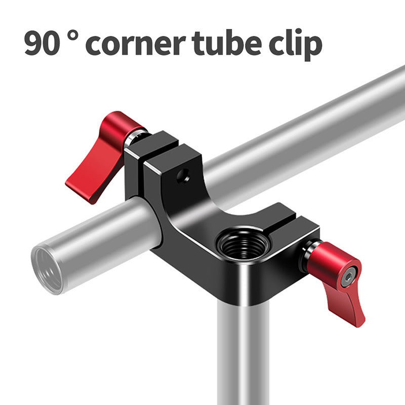 F43555 90 Degrees 15mm Dual Hole Tube Clip Rod Clamp Adapter DSLR Camera Photography Accessories - Black