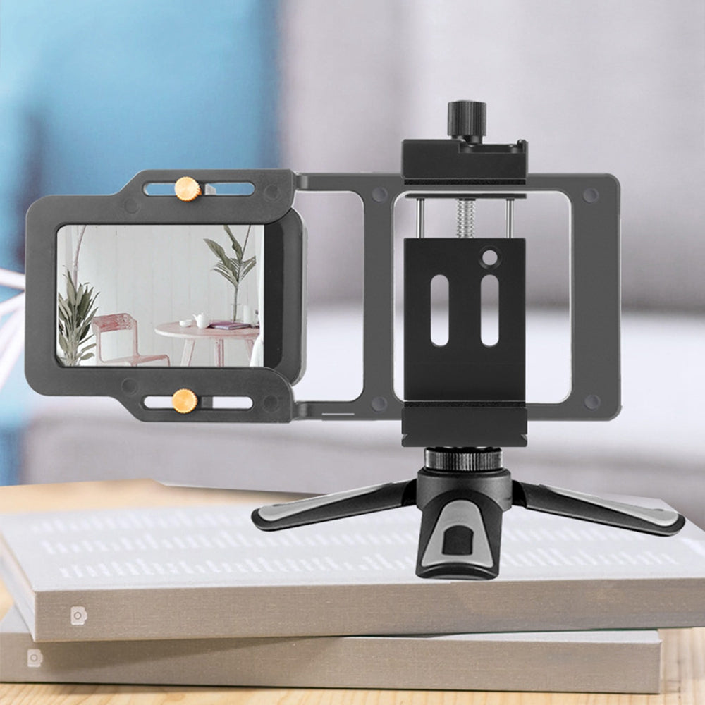 KF38853 Dual Cold Shoe Phone Holder Bracket Clip Mount Adapter for Tripod Mic Fill Light - Titanium Grey