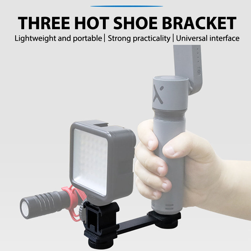 E022 Three Hot Shoe Bracket for DJI Zhiyun Smooth Lightweight Portable Camera Mount Adapter with 1/4” Screw for Fill Light Handheld Gimbal Support Multi-Angle Adjustable