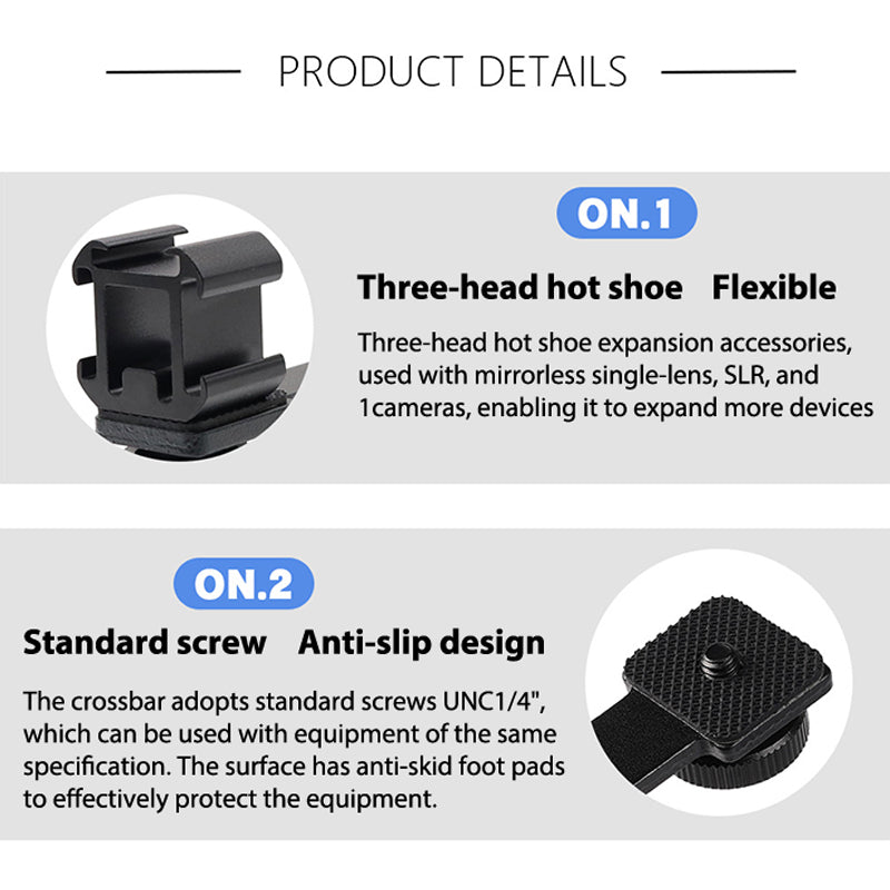 E022 Three Hot Shoe Bracket for DJI Zhiyun Smooth Lightweight Portable Camera Mount Adapter with 1/4” Screw for Fill Light Handheld Gimbal Support Multi-Angle Adjustable