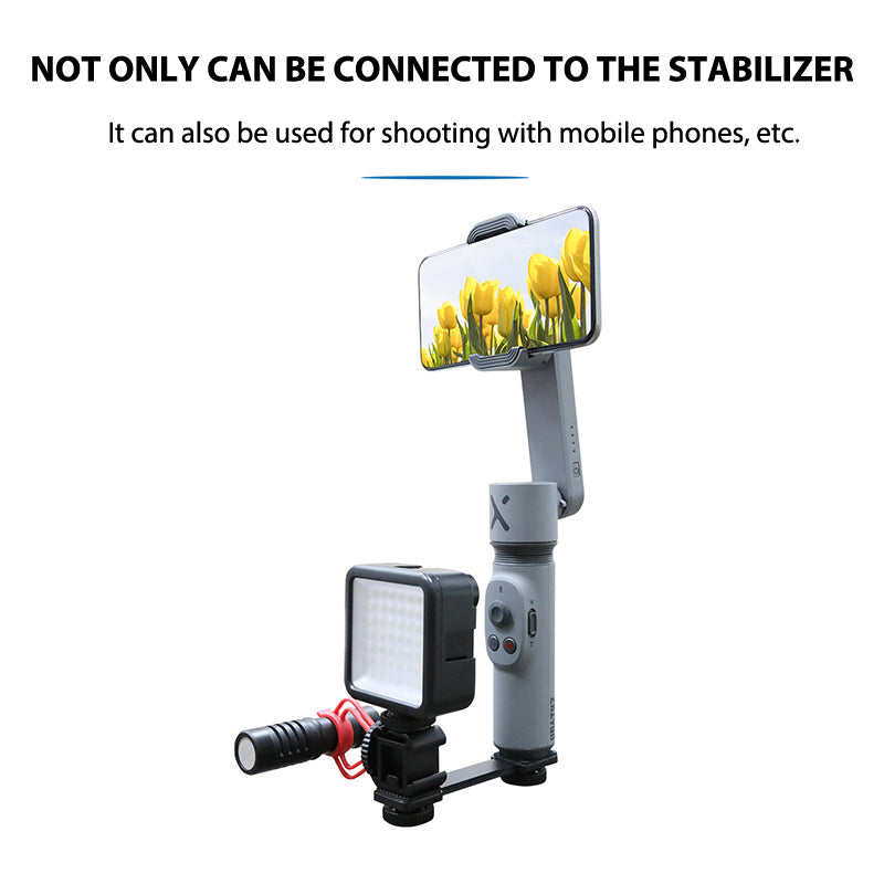 E022 Three Hot Shoe Bracket for DJI Zhiyun Smooth Lightweight Portable Camera Mount Adapter with 1/4” Screw for Fill Light Handheld Gimbal Support Multi-Angle Adjustable