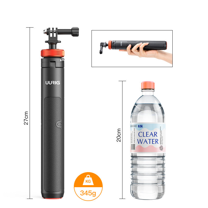 UURIG TP-03 5-Section Telescopic Selfie Stick Hidden Tripod for GoPro Insta Action Camera