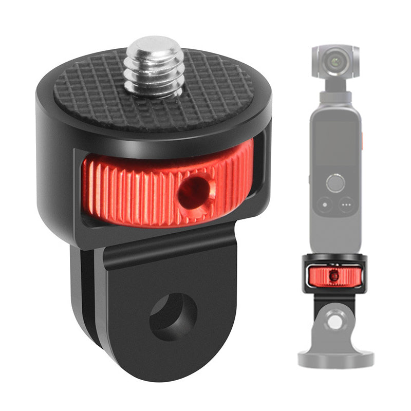 SS45181-A1 Aluminum Alloy 1/4 inch Screw Tripod Adapter for Insta360 Gopro DJI, 360 Degree Rotating Mount Holder - Black / Red