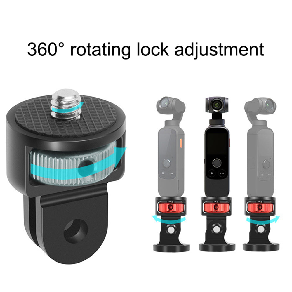 SS45181-A1 Aluminum Alloy 1/4 inch Screw Tripod Adapter for Insta360 Gopro DJI, 360 Degree Rotating Mount Holder - Black / Red