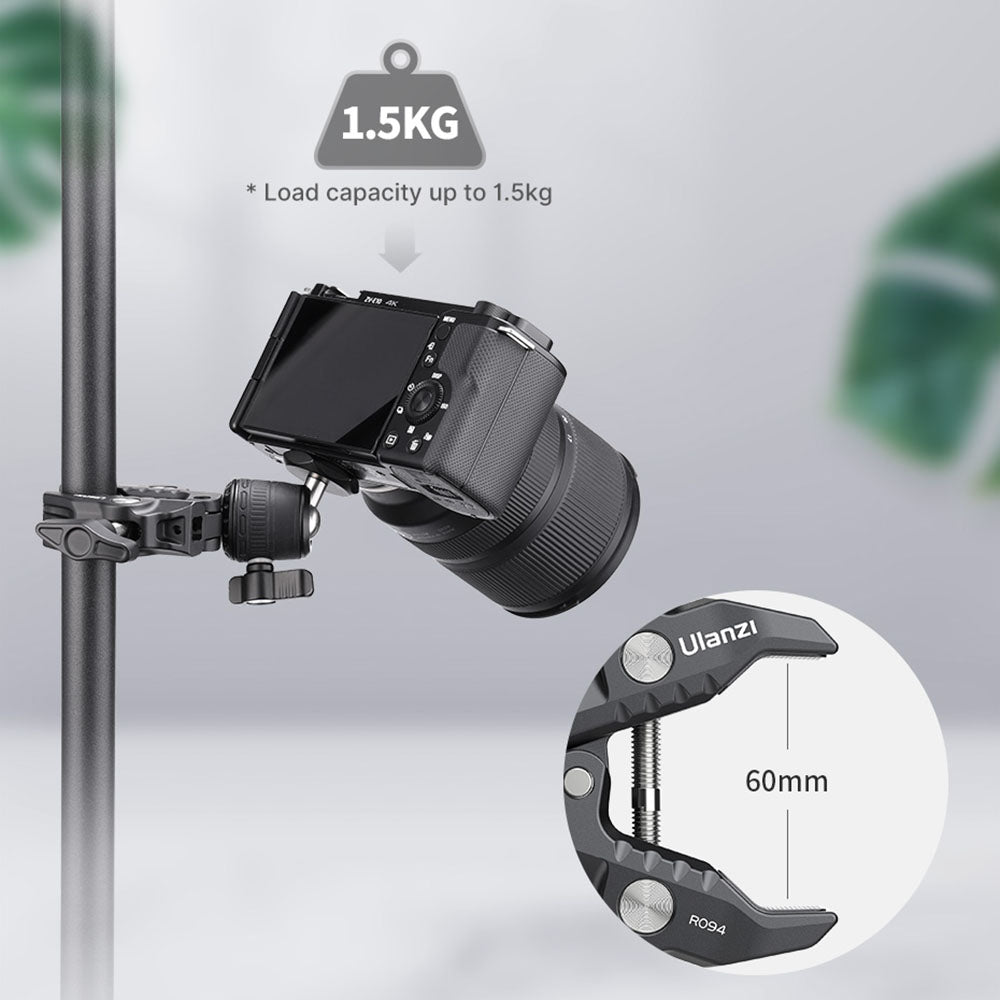 ULANZI R099 Clamping Crab Claw Clip Mount Adapter Portable Camera Holder Clamp with 1 / 4" Screw Hole for Action Camera, Fill Light, Monitor