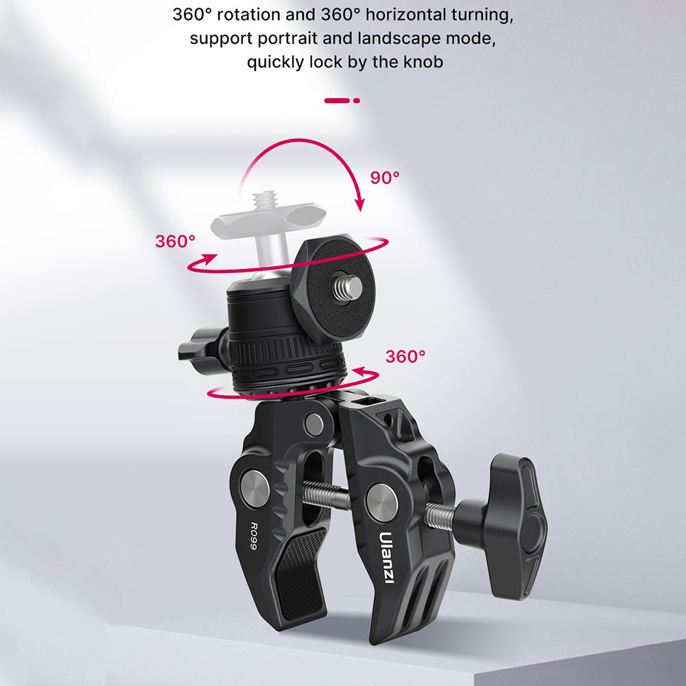 ULANZI R099 Clamping Crab Claw Clip Mount Adapter Portable Camera Holder Clamp with 1 / 4" Screw Hole for Action Camera, Fill Light, Monitor
