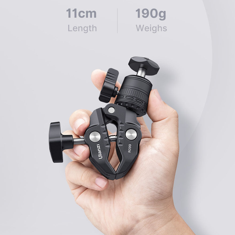 ULANZI R099 Clamping Crab Claw Clip Mount Adapter Portable Camera Holder Clamp with 1 / 4" Screw Hole for Action Camera, Fill Light, Monitor