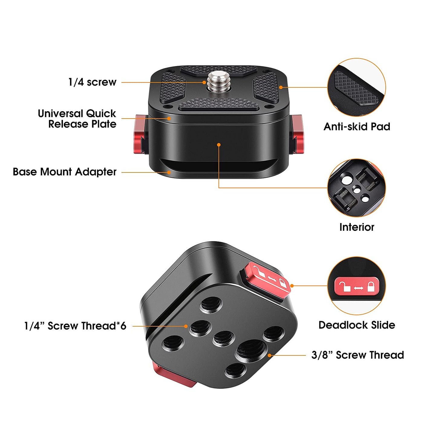 AL-6614755519791 Aluminum Alloy Quick Release Plate Gimbal Stabilizer with Slide Lock