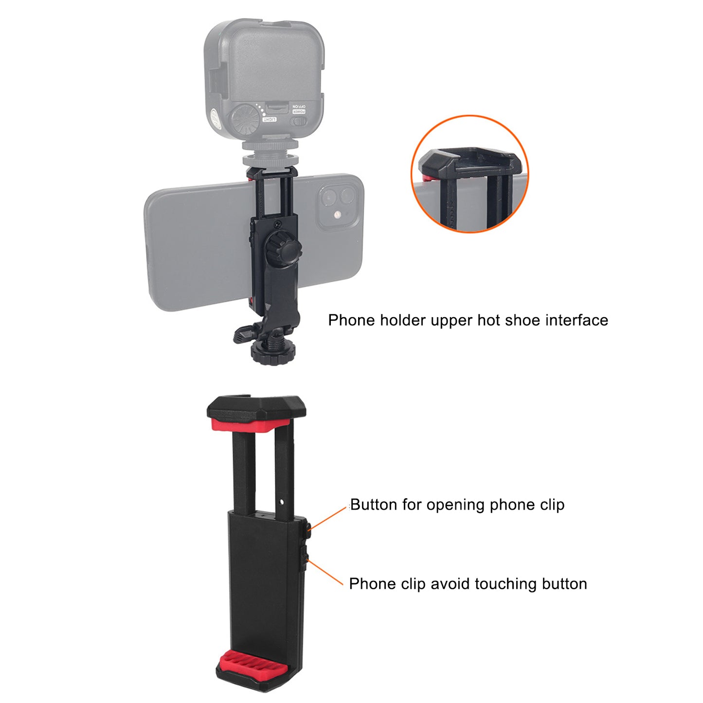 SJ08L Hot Shoe Mobile Phone Holder with 1 / 4 Interface for Fill Light Microphone
