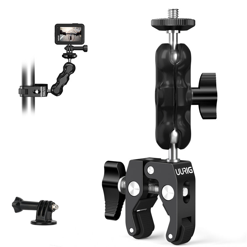 UURIG Integrated Camera Clamp Mount Multi-function Monitor Holder 360-degree Ball Head with 1 / 4" 3 / 8" Adapter for DSLR Camera / LED Lights