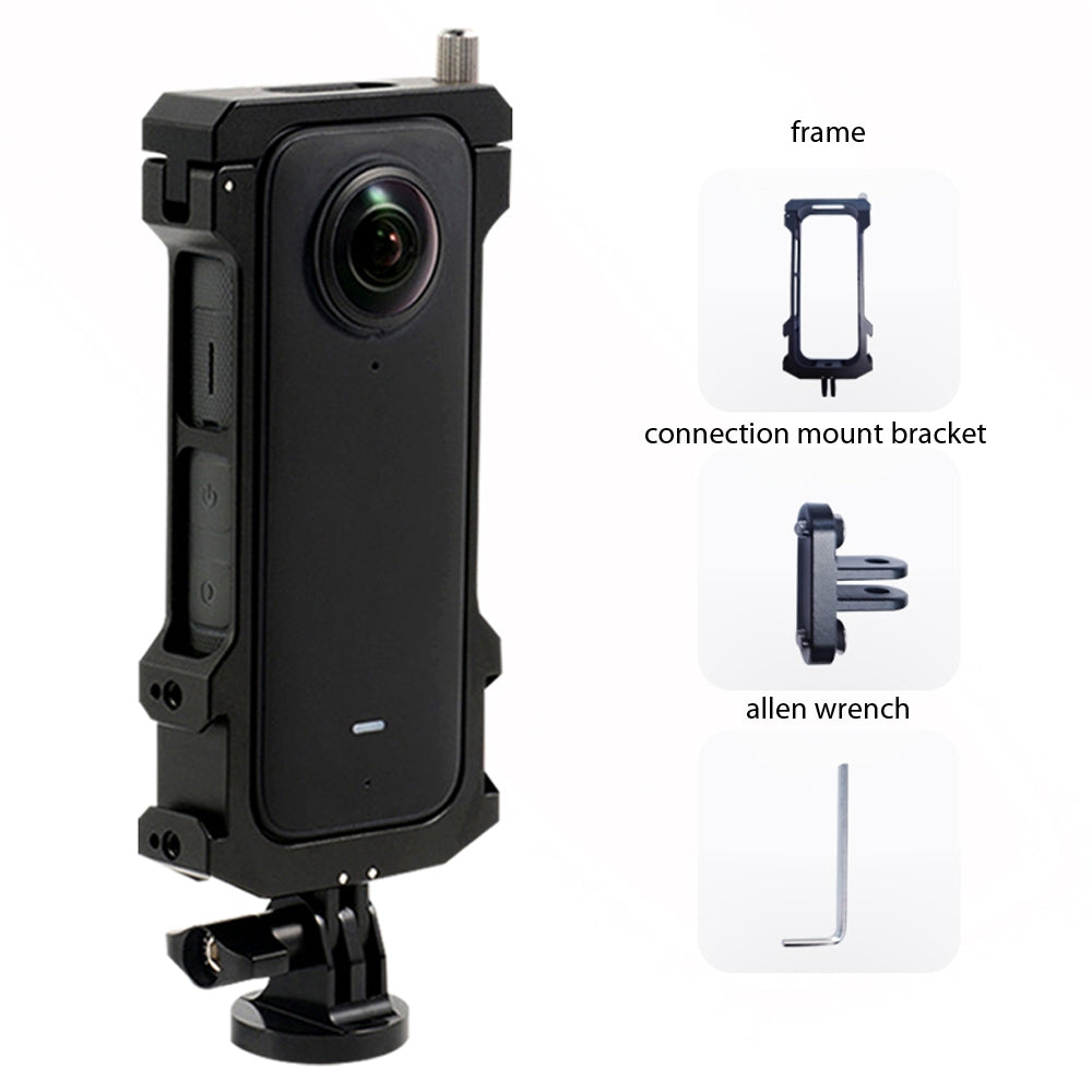 DJI-9567 Frame Cage for Insta360 X3 Camera Protective Case Aluminum Alloy Action Camera Housing with 2 Cold Shoe / 1 / 4inch Adapter