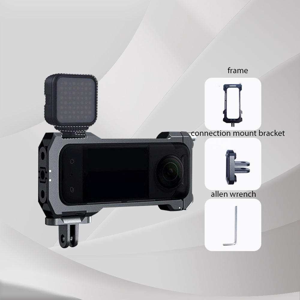 DJI-9567 Frame Cage for Insta360 X3 Camera Protective Case Aluminum Alloy Action Camera Housing with 2 Cold Shoe / 1 / 4inch Adapter