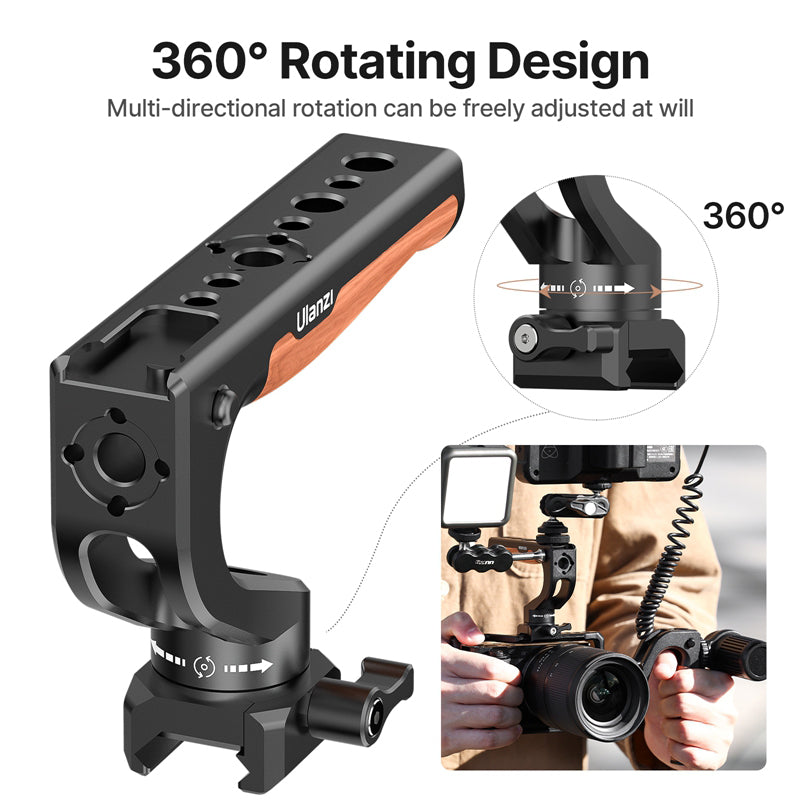 Uniqkart 3171 Easy Installation Camera Rig Top Handle Grip Aluminum Alloy Rosewood DSLR Handle Mount