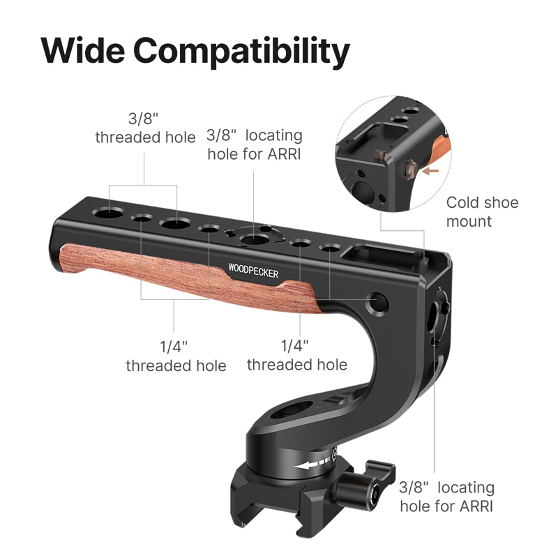 Uniqkart 3171 Easy Installation Camera Rig Top Handle Grip Aluminum Alloy Rosewood DSLR Handle Mount