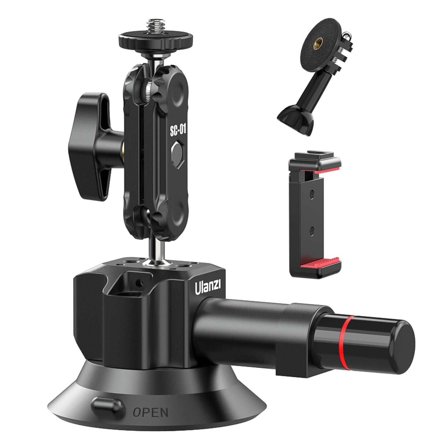 ULANZI SC-01 3-inch Suction Cup Mount for 360° Rotatable Ballheads with Phone Clip for GoPro Hero / iPhone