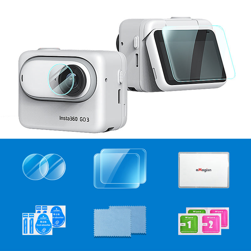 Uniqkart 2Pcs For Insta360 GO 3 Anti-fingerprint HD Tempered Glass Lens Film + Screen Protector Set